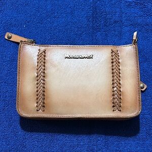 Montana West Tan Braided Leather Wristlet Clutch